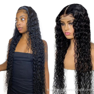 Wholesale Lace Frontal Human Hair Wigs For Black Women, Long Brazilian Virgin Hair Water Loose Deep Wave Transparent Lace Wig
